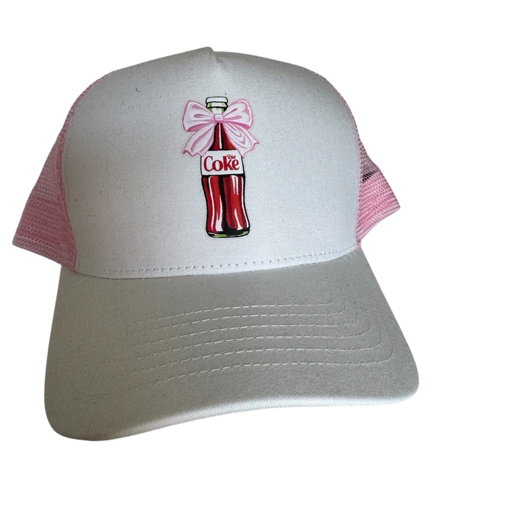 Coca-Cola Pink and White Canvas Adjustable Trucker Baseball Cap Hat